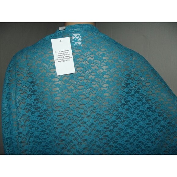 LOGO Lori Goldstein Shrug Womens Size XS/S Turquoise Blue lace cardigan jacket - Picture 5 of 8